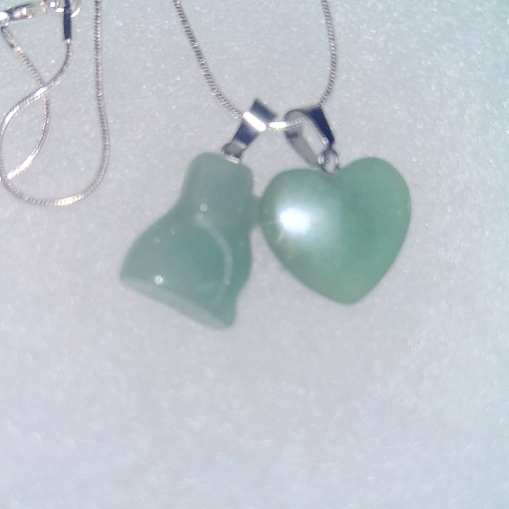 Boho Hippie Jade Dog and Heart Sterling Silver Necklace 30”
